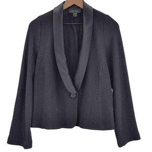 St. John Knit Jacket Black Metallic Boucle Satin Tuxedo Collar | Tag 16 Modern M